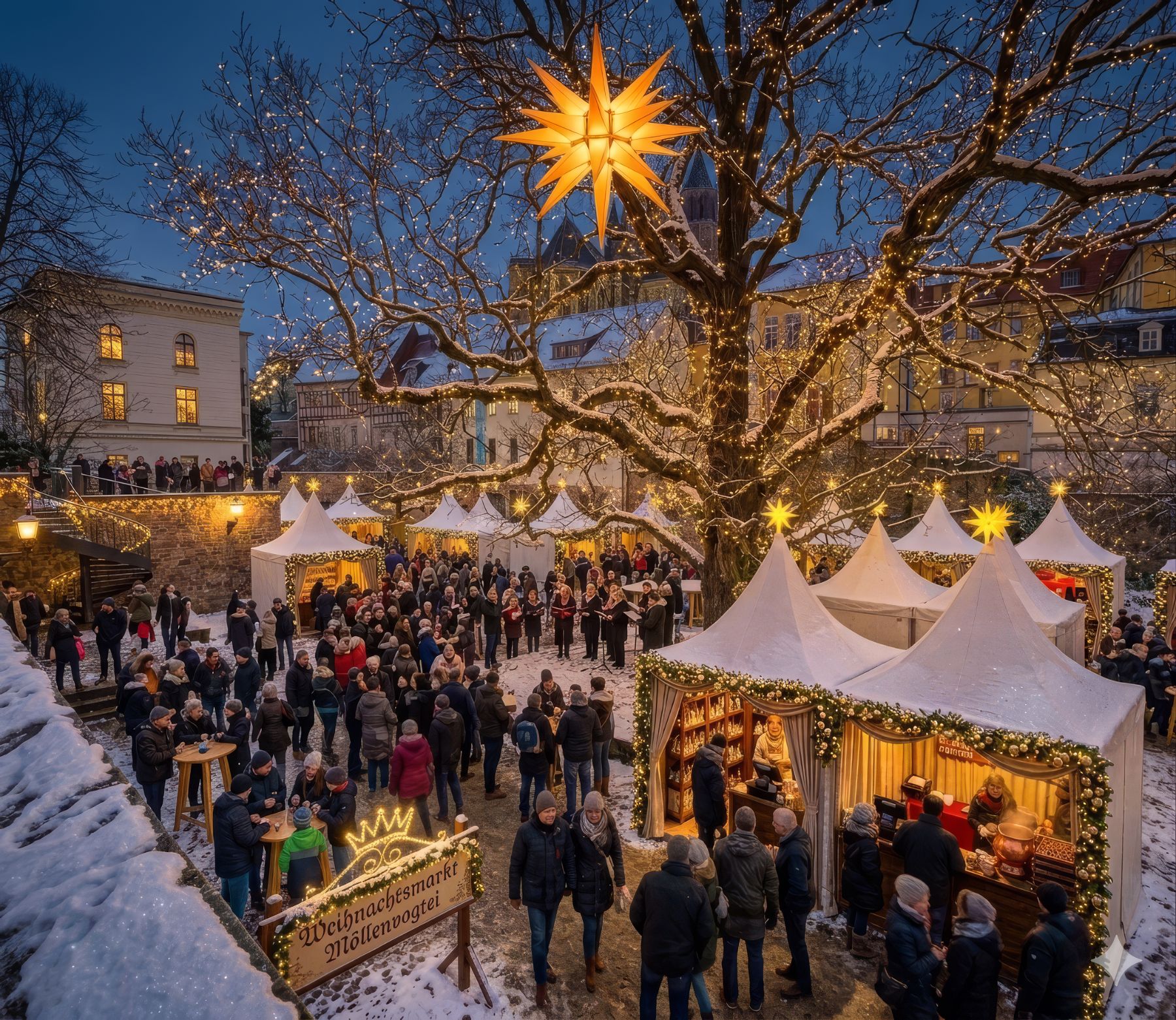 Wintermarkt in der Möllenvogtei zur blauen Stunde